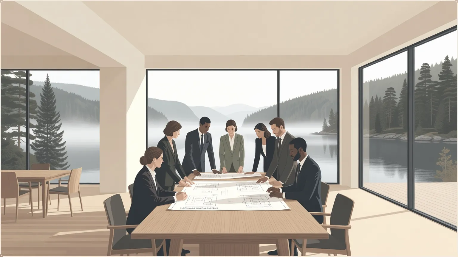 Ammattilaiset suunnittelevat EU-yhteensopivia agenttijärjestelmiä Pohjoismaisessa mökissä fjordinäköalalla