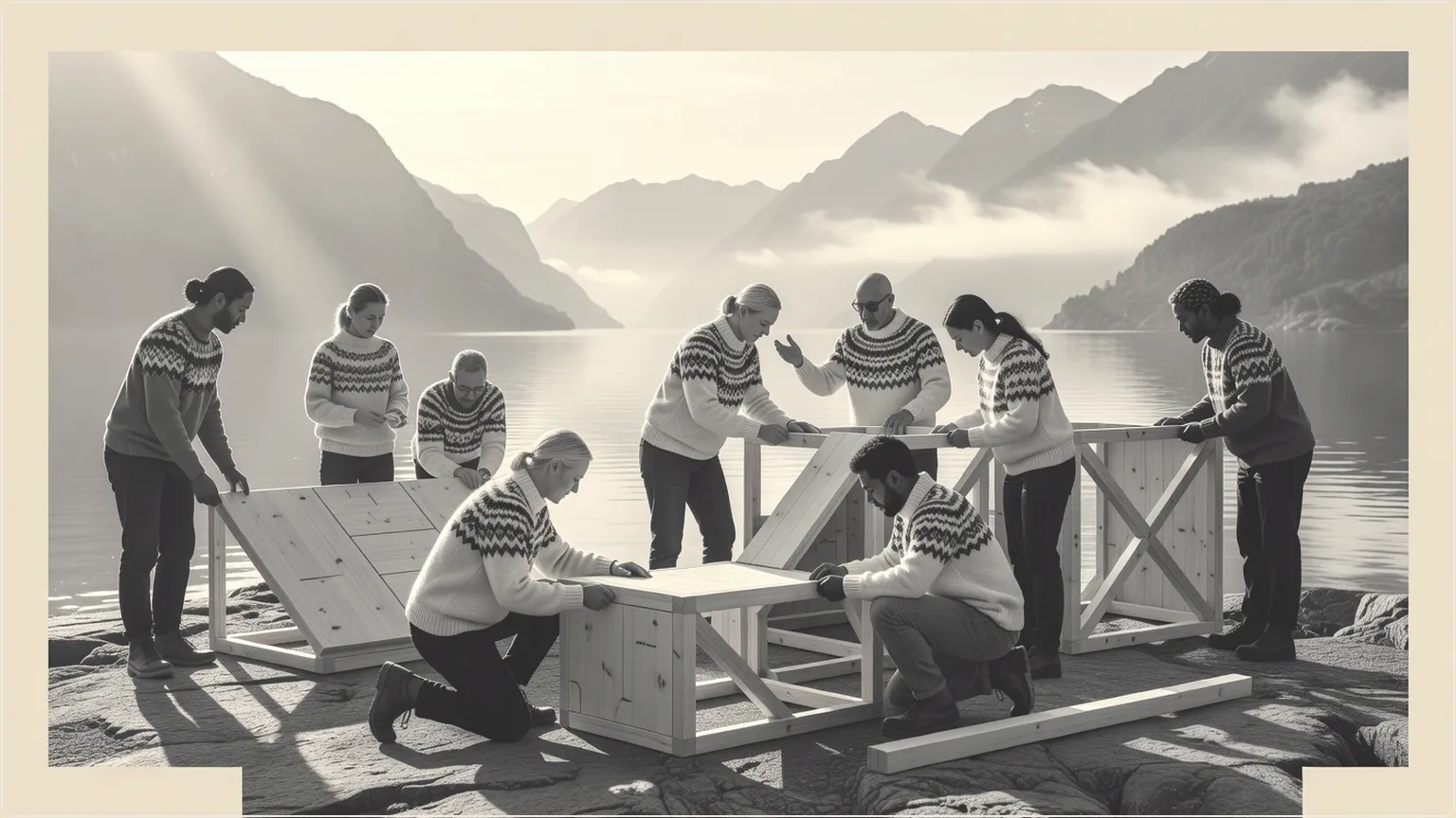 Ammattilaiset rakentamassa yhteensopivia tiimejä rauhallisessa pohjoismaisessa maisemassa
