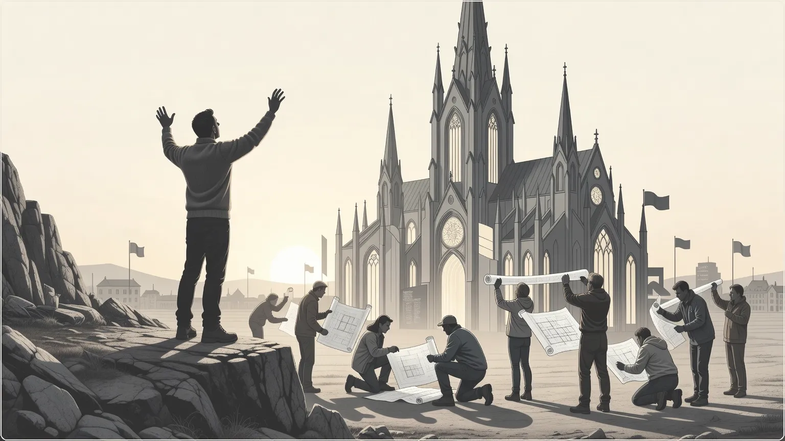 Ingeniør orkestrerer team af byggere der konstruerer softwarearkitektur på nordisk grænse