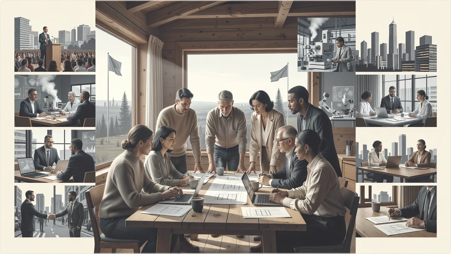 Diverse kolleger der samarbejder varmt i et nordisk-inspireret arbejdsmiljø