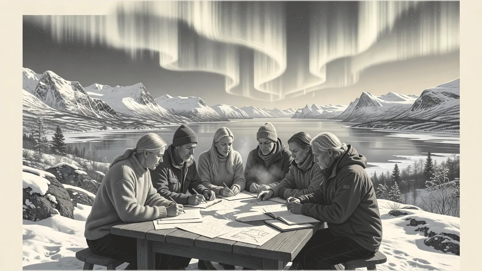 Nordisk team der samarbejder tankefuldt i fjordlandskab