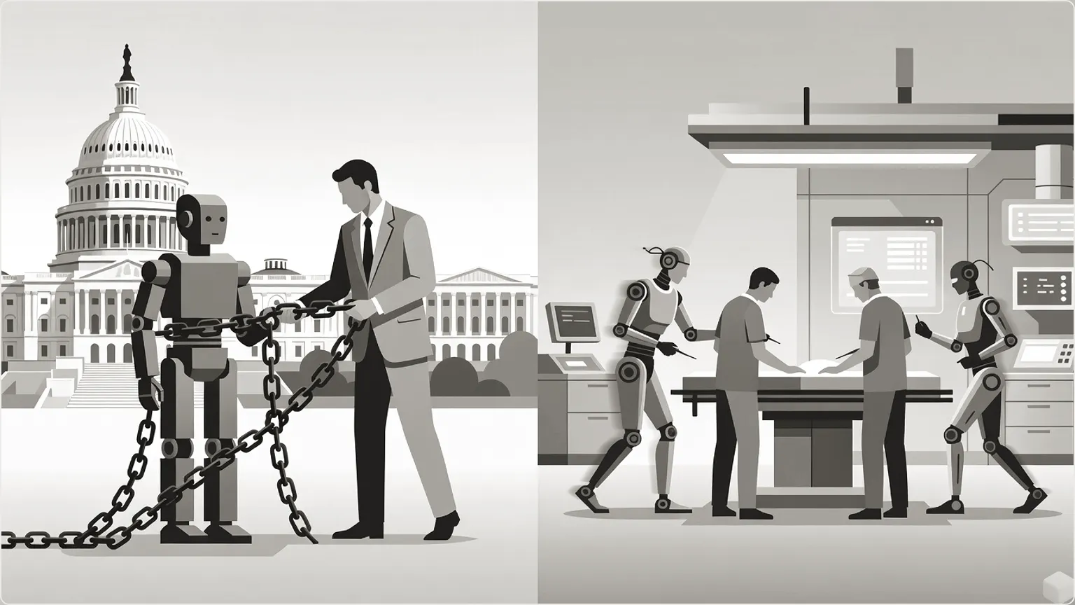 Illustration of US AI regulation vs Asia's rapid healthcare AI deployment