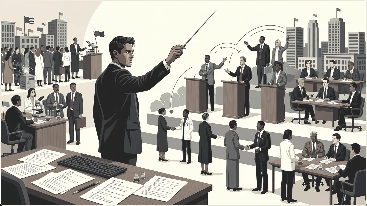 Ingenjör som orkestrerar uppgifter som en dirigent som leder artister