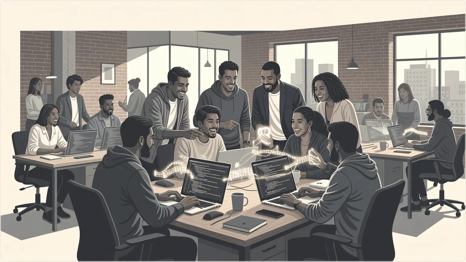 Developers sharing viral Claude code hooks in an office