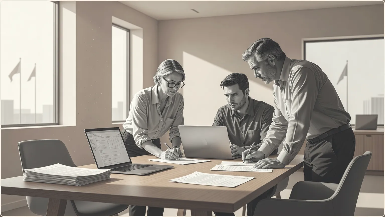 Developers reviewing payment transactions around a table