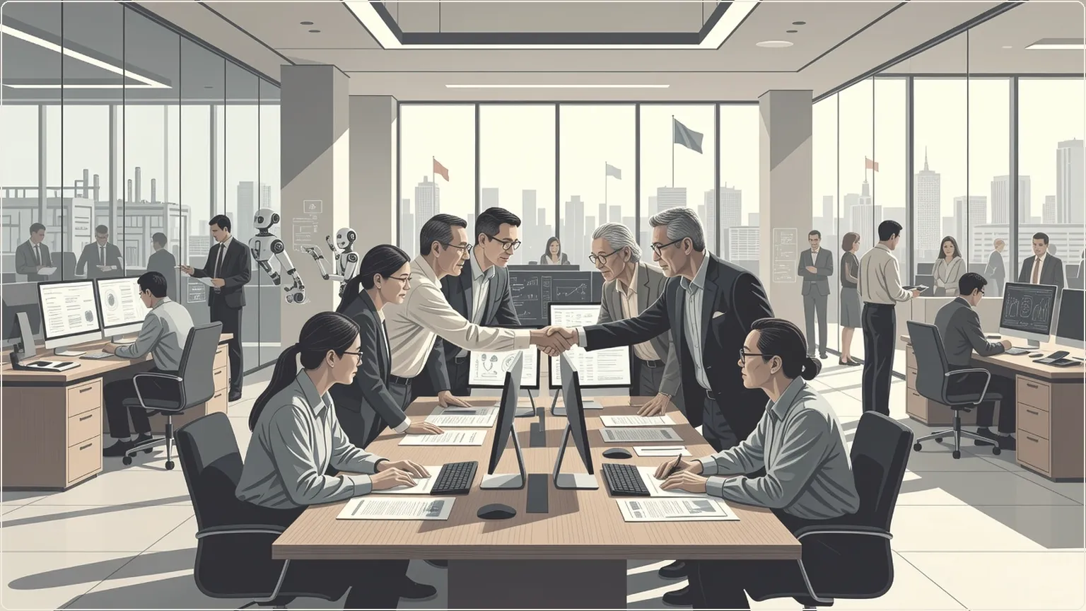Chinese engineers collaborating on AI model releases in an office