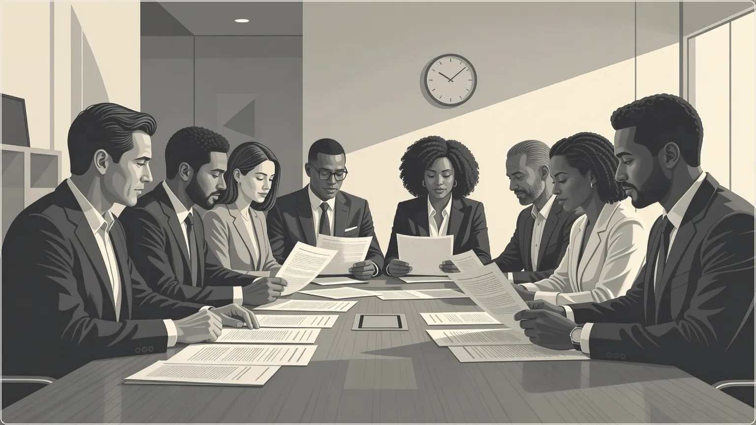 OpenAI team reviewing financial documents at a conference table