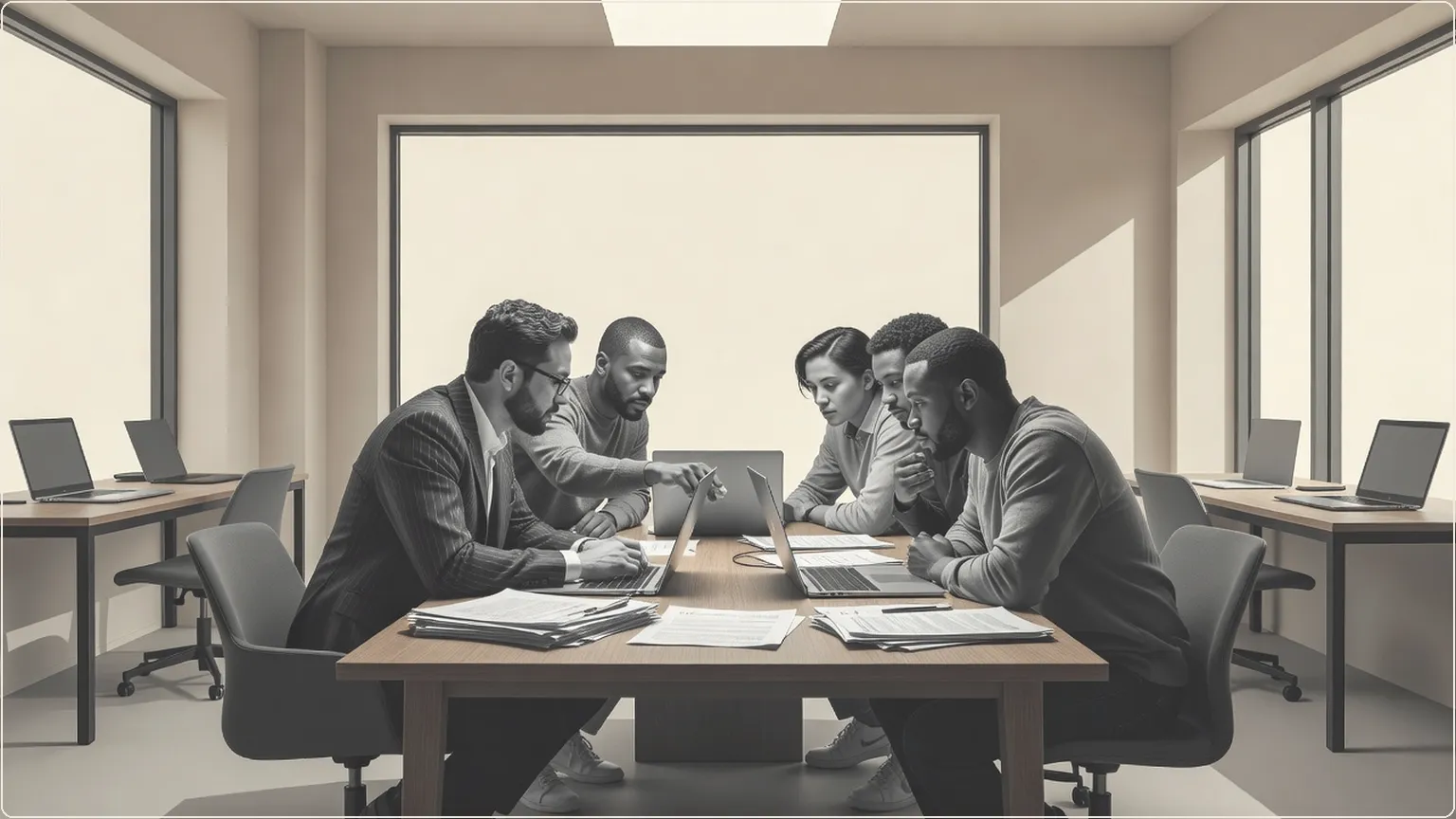 Engineers and founders from Nvidia and Hugging Face collaborating around a table with laptops and papers