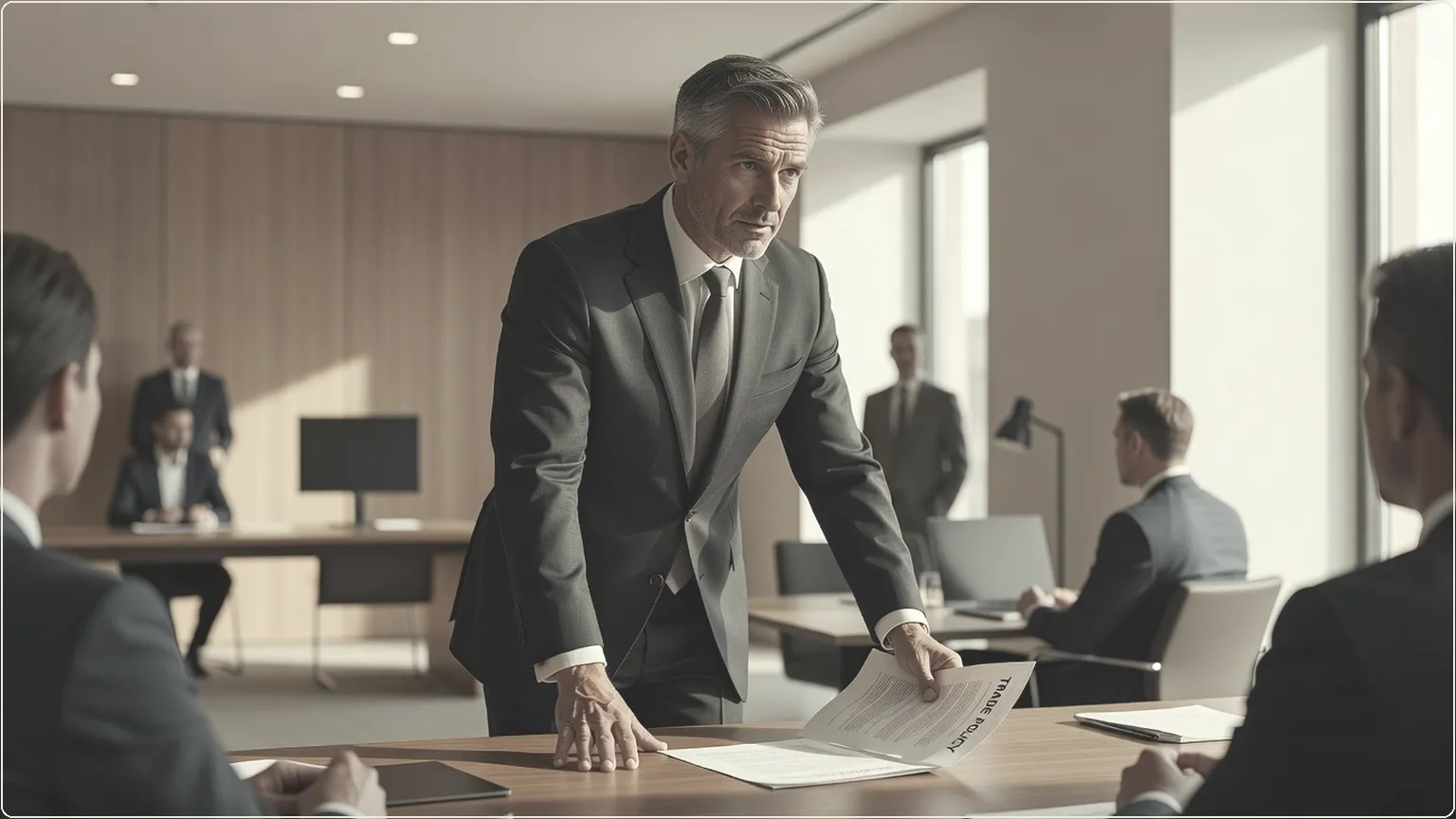 European chip executive discussing regulation in a sunlit office